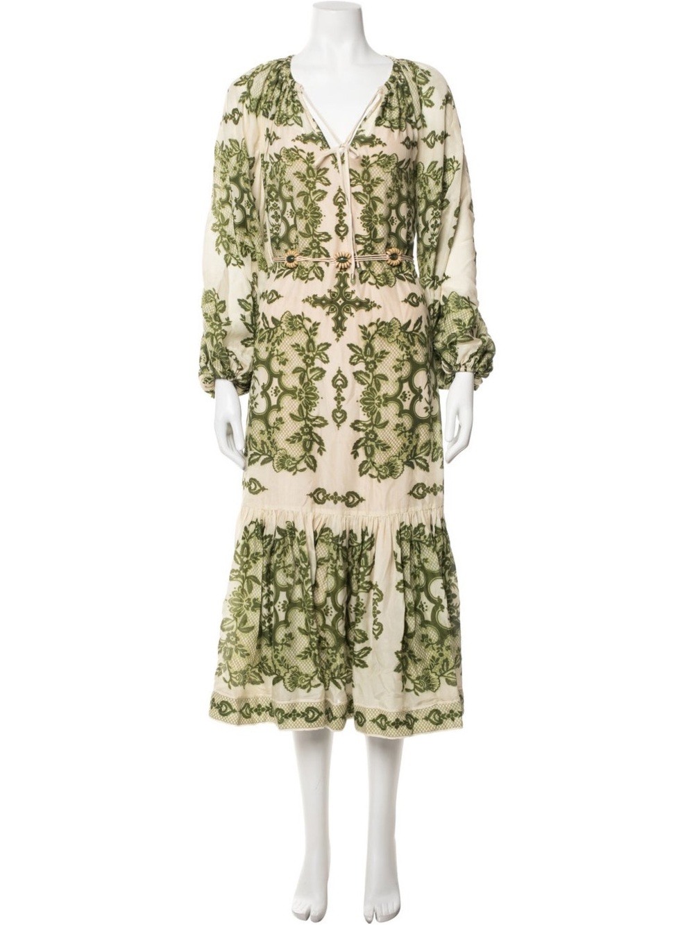 NWOT Zimmermann Raie Ivory Silk Dress with Green Floral & Belt size 0 (US 2/4)